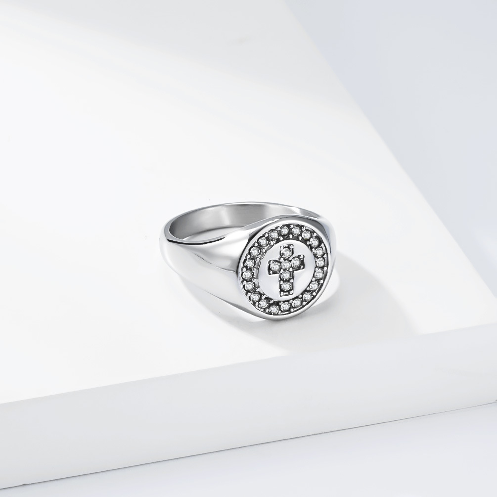 Unisex Titanium Steel Diamond Cross Ring Minimalist Trendy Jewelry_voghion.com