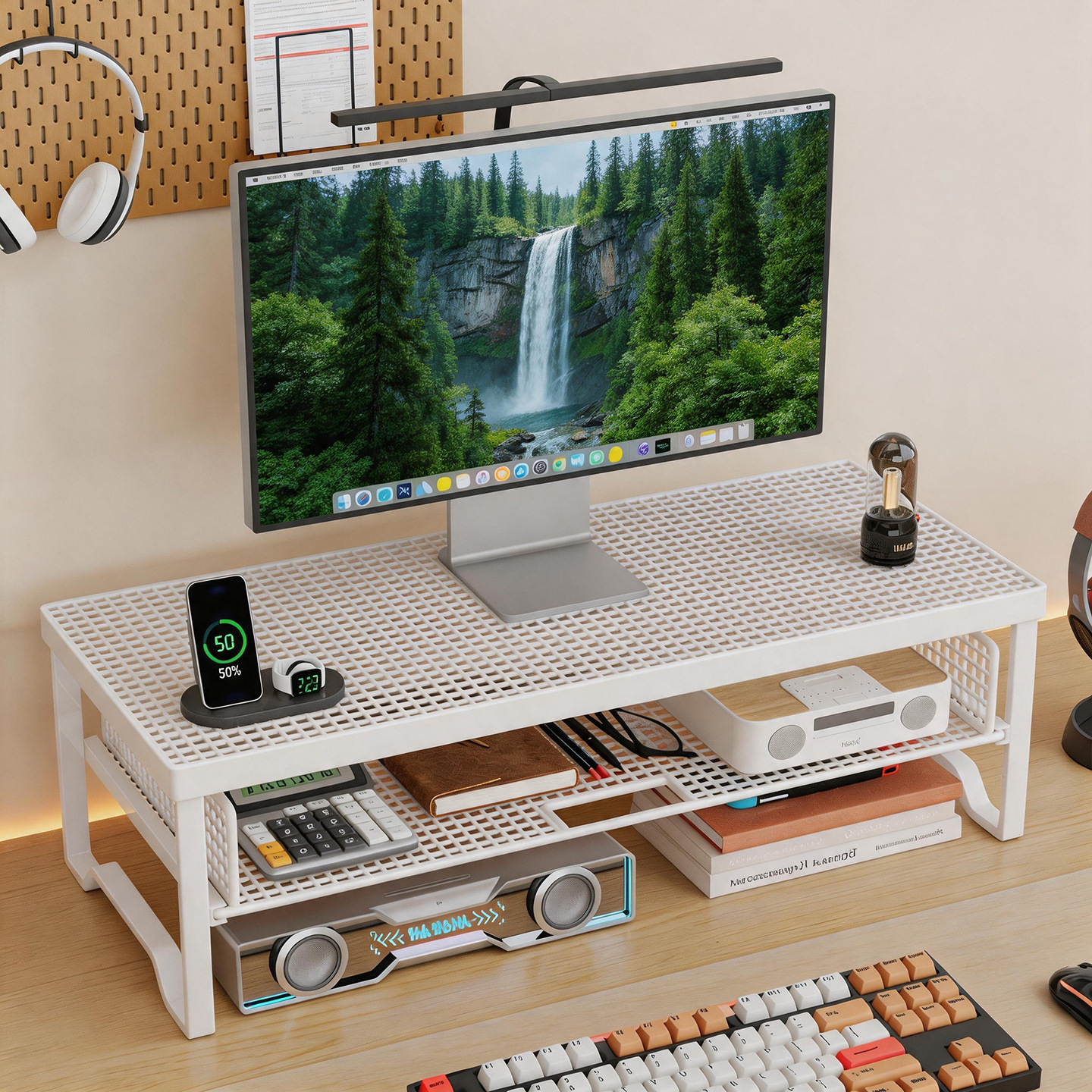 Soporte Elevador para Monitor con Cajón para Oficina y Escritorio