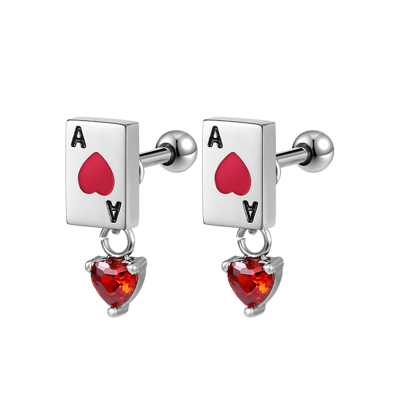 2023 Original New Stainless Steel Stud Earrings Poker Series Ear Bone Stud Titanium Steel Earrings Female Diamond Earrings Ear Buckle detail image 12