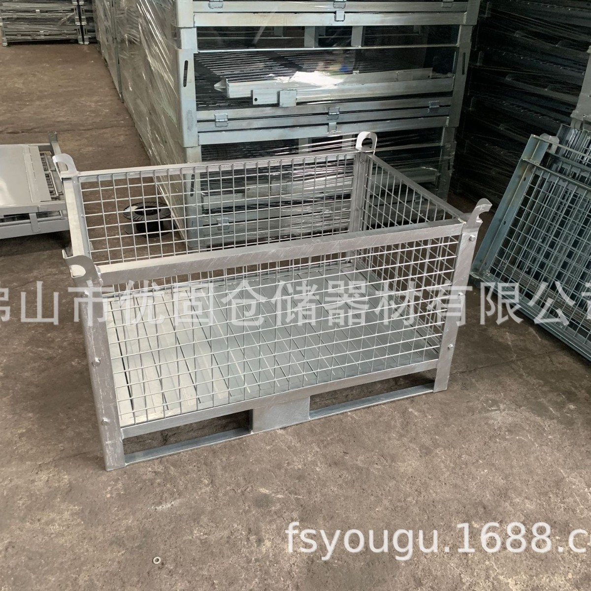 优固镀锌重型周转箱五金金属大铁框网格箱仓储笼储物转运多层