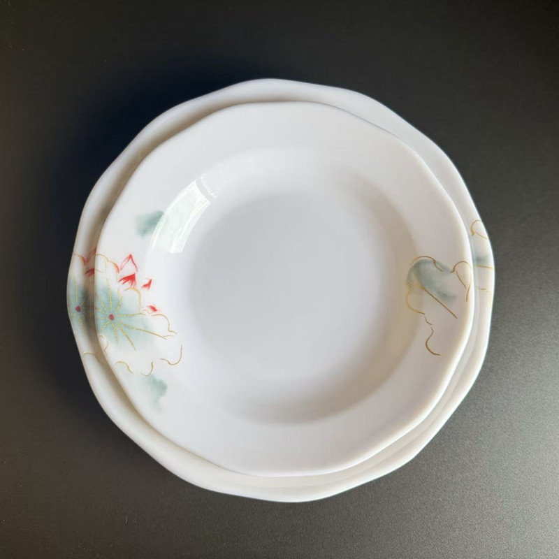 密胺盘子仿瓷花边盘荷花深盘创意中式商用餐厅饭店酒店餐具凉菜盘