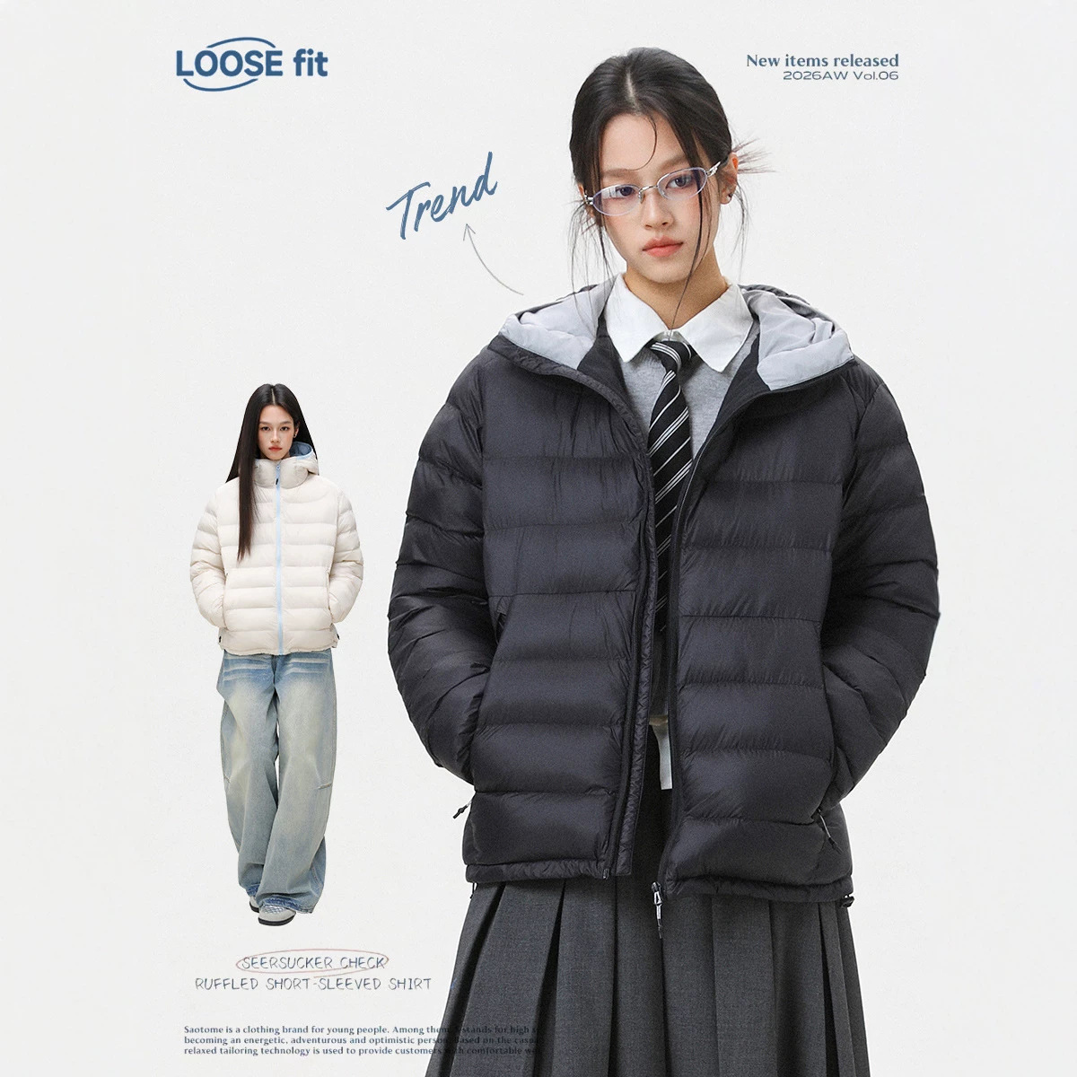 杰克传洋秋冬排骨服棉服女简约撞色包边韩系休闲保暖棉袄棉衣外套
