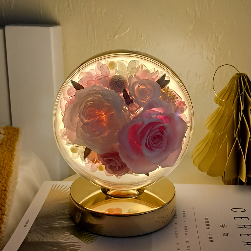 Regalo del día de San Valentín Rose protección para los ojos lámpara de mesa flor eterna decoración de flores secas Regalo de Cumpleaños flores en flor como brocado flor eterna