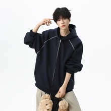 潮牌开衫连帽卫衣男秋高街百搭宽松拼接帽衫美式休闲宽松情侣夹克