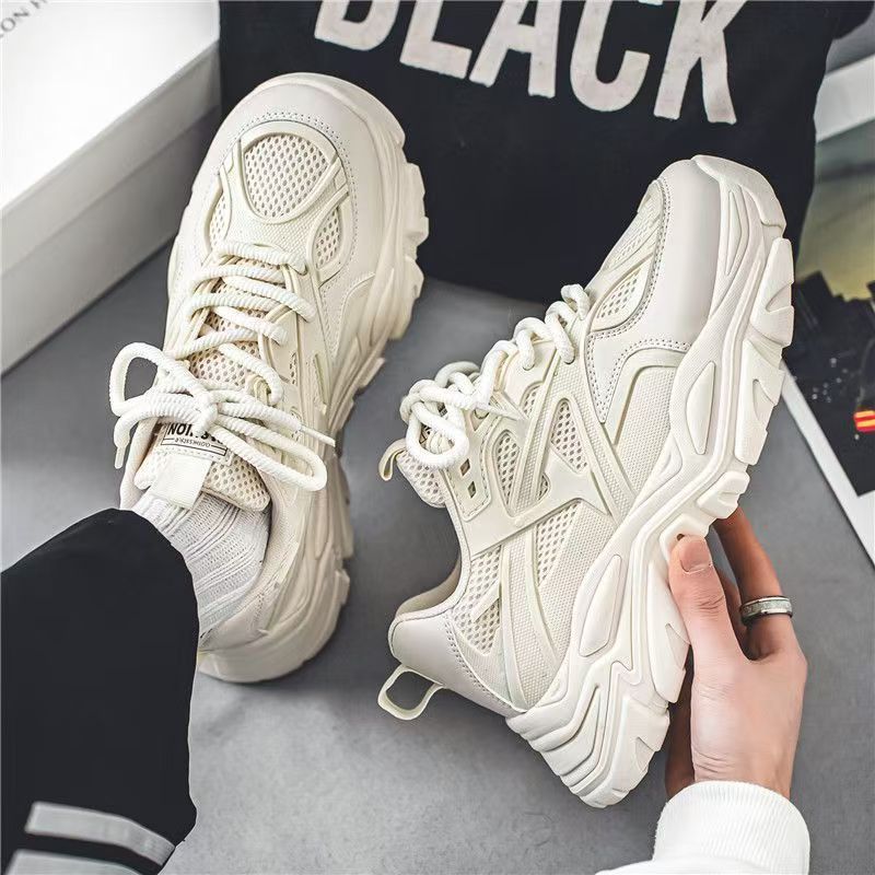 Zapatillas deportivas de hombre 2026, nuevas, de invierno, transpirables, de malla, informales, con suela gruesa, antideslizantes, versátiles, blancas, con aumento de altura, estilo papá.