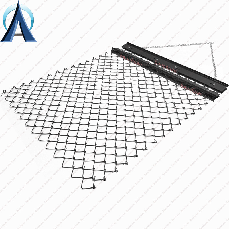 Rastrillo de césped galvanizado, tractor de malla de acero, rastrillo de cadena pesada, rastrillo de cadena de cadena, rastrillo de fondo plano