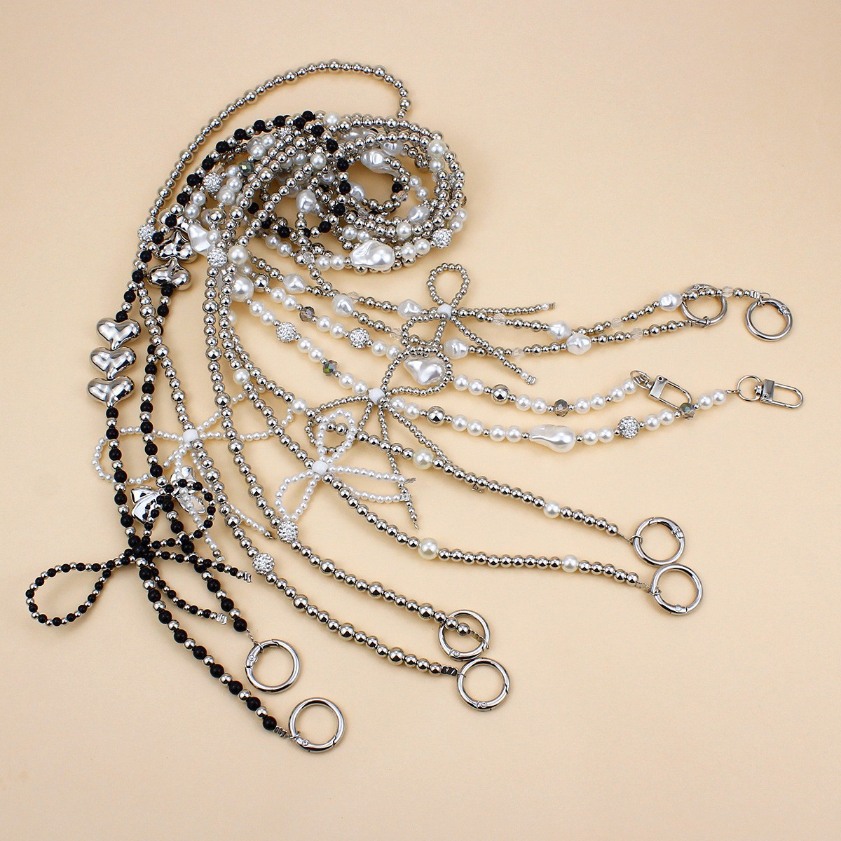 Creative handmade beaded bow phone strap, crossbody long phone chain, universal versatile anti-lost chain bag strap