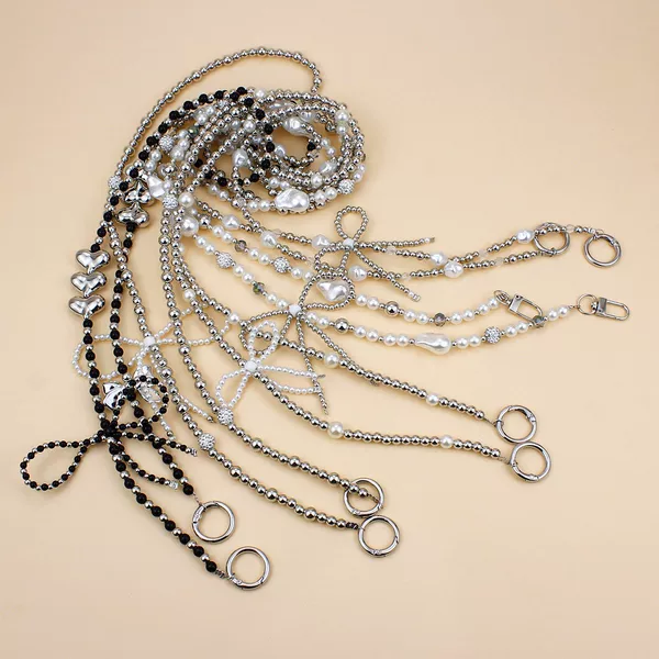 Creative handmade beaded bow phone strap, crossbody long phone chain, universal versatile anti-lost chain bag strap