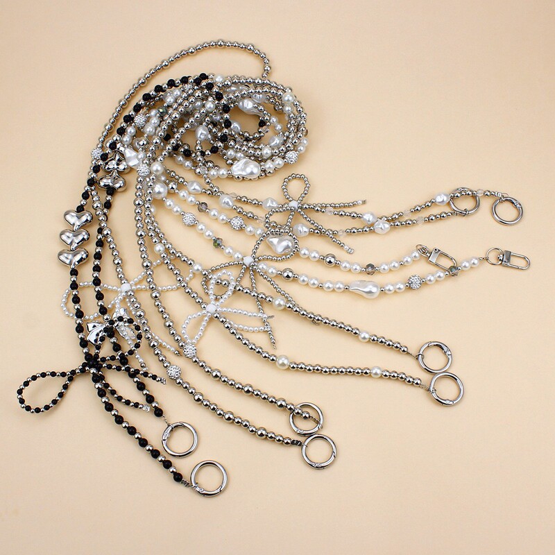 Creative handmade beaded bow phone strap, crossbody long phone chain, universal versatile anti-lost chain bag strap