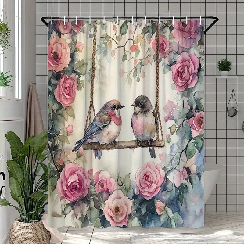 Amazon Cross-Border E-Commerce Country Romantic Bird Rocking Chair Shower Curtain Polyester Fiber Waterproof Custom-Made According to Your Design Amazon Cross-Border E-Commerce Country Romantic Bird Rocking Chair Shower Curtain Polyester Fiber Waterproof Custom-Made According to Your Design