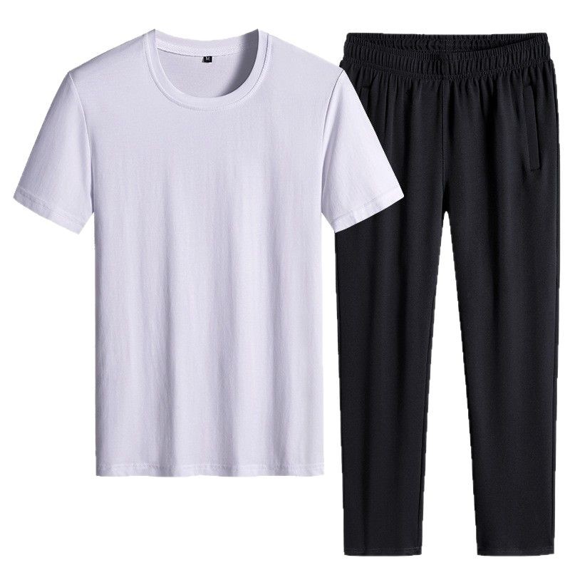 Trajes deportivos de verano delgados pantalones de manga corta de dos piezas de ropa de hombre casual camiseta de color sólido ropa deportiva se puede imprimir