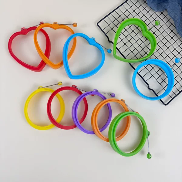 Silicone Round Heart-Shaped Omelette Maker Fried Poached Egg Ring Hamburger Meat Mold with Handle Ring DIY Silicone Omelette Maker