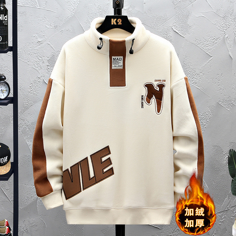 Autumn and Winter New Thick Velvet Sweatshirt for Boys, Teenagers and Students, Half Turtleneck Bottoming Shirt, Big Children's Top, Warm Autumn and Winter New Thick Velvet Sweatshirt for Boys, Teenagers and Students, Half Turtleneck Bottoming Shirt, Big Children's Top, Warm