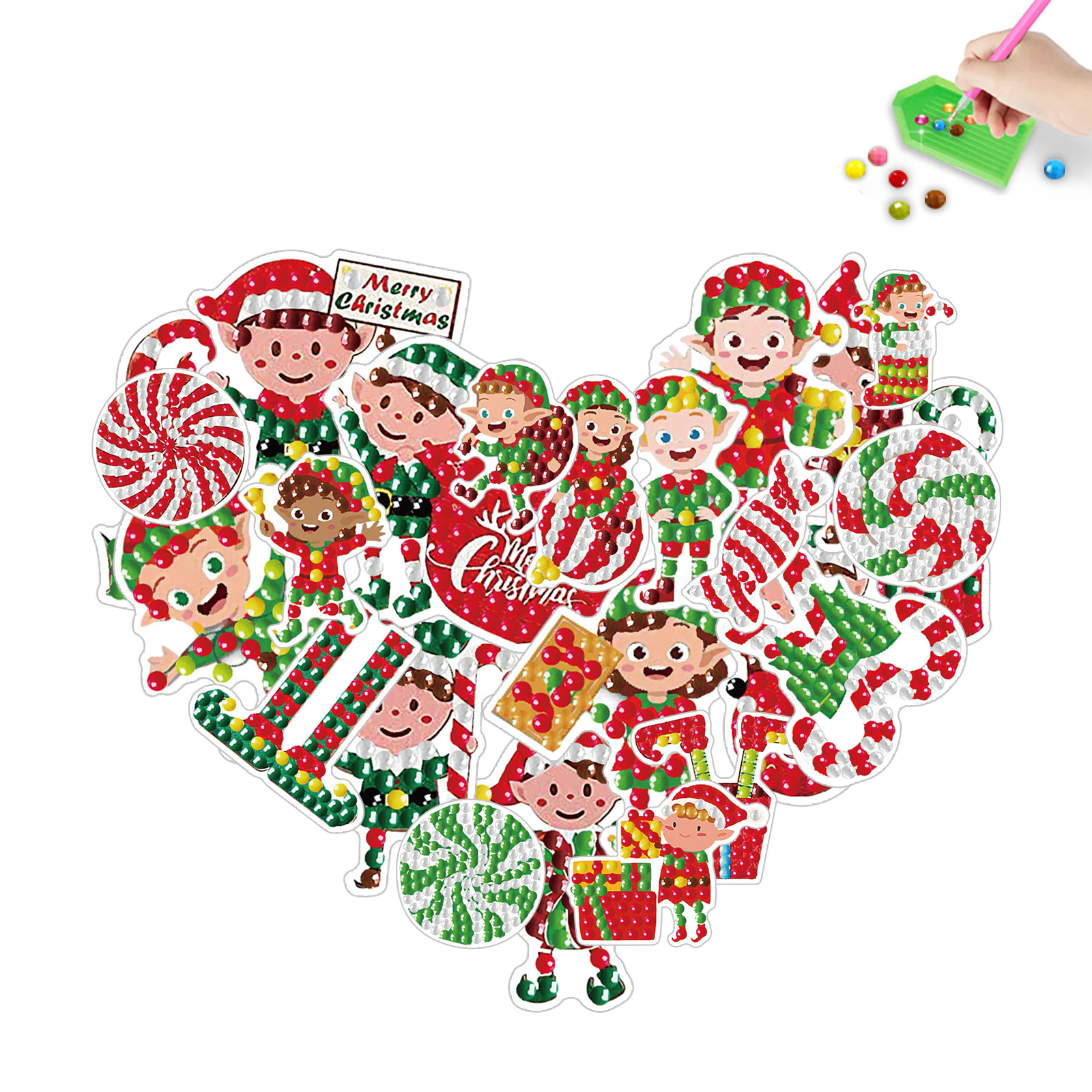 Personajes navideños más vendidos Pintura de diamantes Pegatinas al azar Pintura de mampostería de bricolaje Pegatinas de pared Pegatinas hechas a mano para niños Pegatinas de diamantes redondos