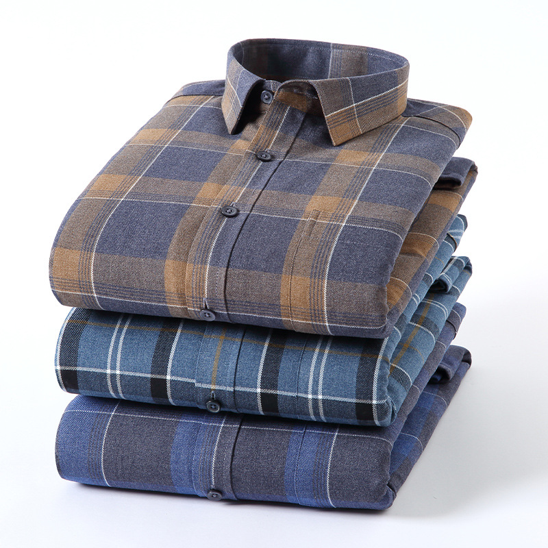 Middle and High-grade Down Warm Shirt Middle-aged Men's White Duck Down Plaid Shirt Winter Warm Single-wear Base Underwear