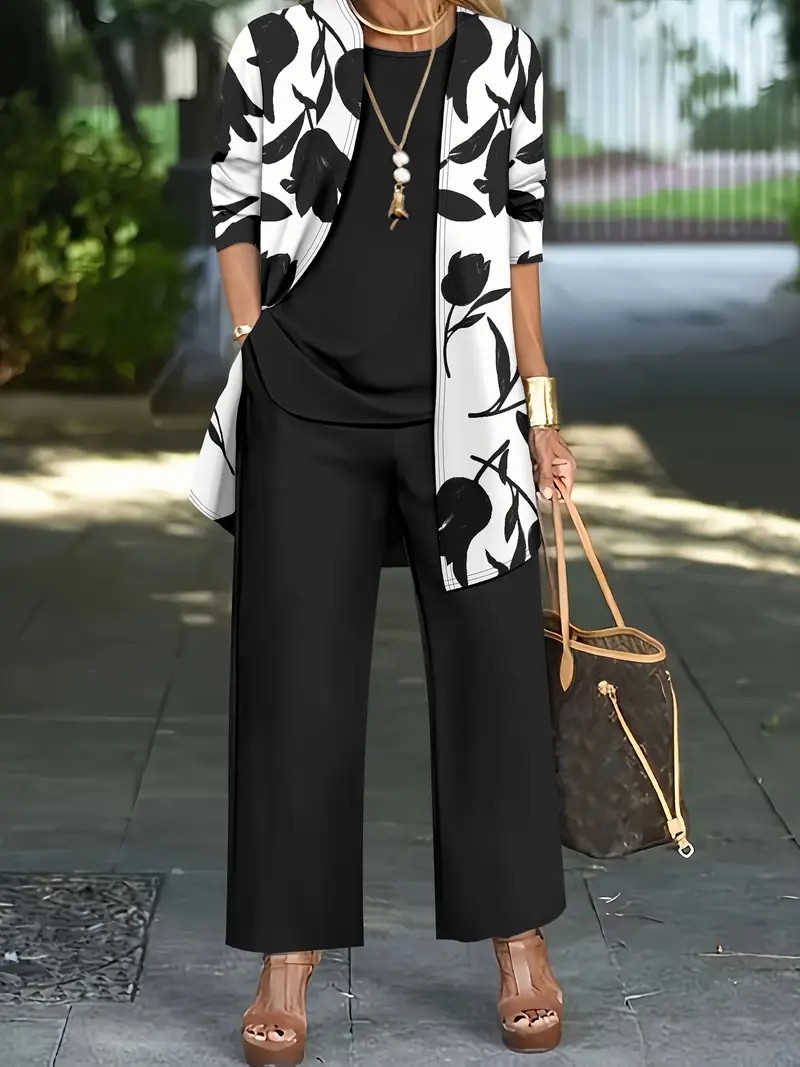 Women's 3 Piece Set Autumn Casual Outerwear Vest Pants_ecoleips.com