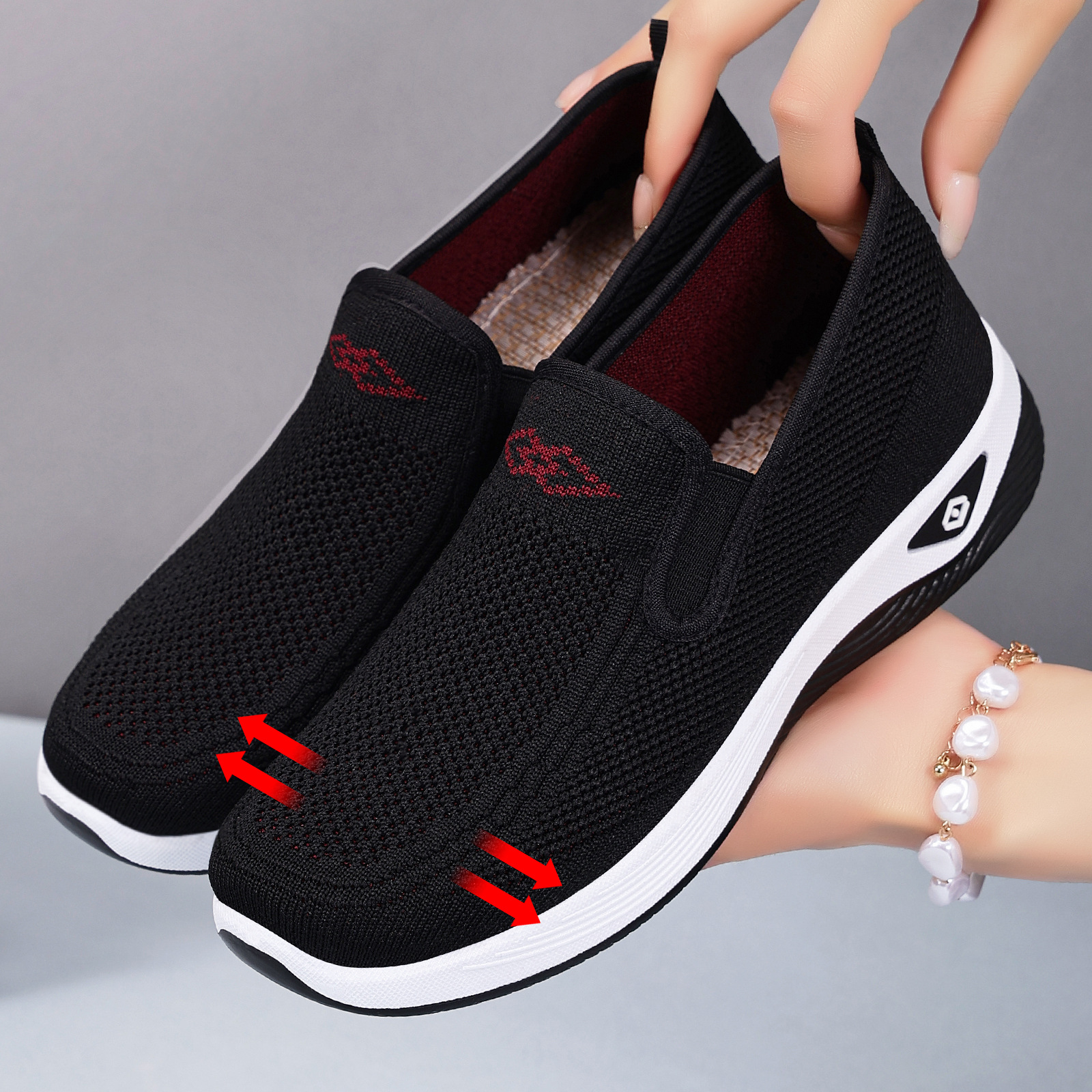 Zapatos de Mujer, Primavera 2026, Nuevo Estilo, Zapatos de Tela Estilo Pekinés, Zapatos Transfronterizos para Mujer, Zapatos para Madres de Mediana Edad y Mayores, Zapatos Planos Sin Cordones