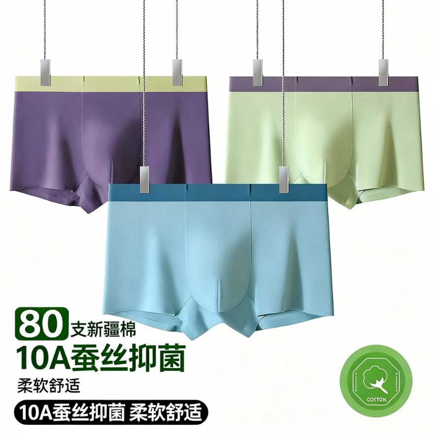 80 men's underwear cotton 2025 new silk antibacterial inner seamless breathable boxer underwear men