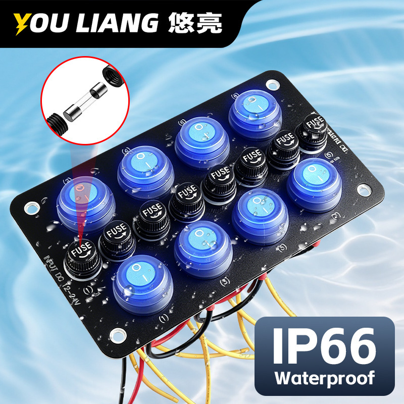 Modified accessories auto goods car supplies multi-port switch power fuse base control panel 12-24V new products