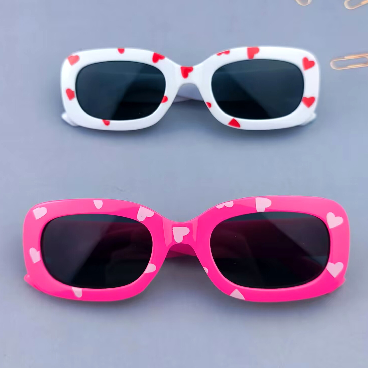 Full Frame Glasses Structure Cute Novelty Sweet Heart Shape Ac UV400 Protection Square Full Frame Kids Sunglasses