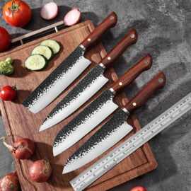 手工锻打锤纹家用切肉刀小菜刀锋利日式料理厨师刀高硬度刀具套装