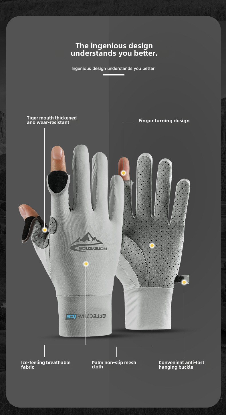 Ice Silk sun protection gloves men's summer UV protection outdoor sports fishing gloves non-slip open finger touch screen XG59_maomaolike.com