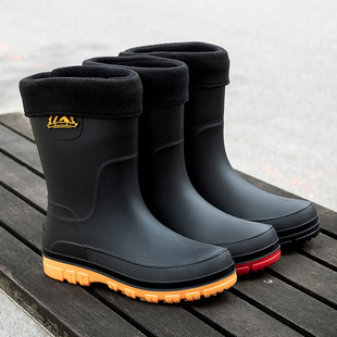 High-End Rain Boots for Men, Rain-Proof and Waterproof Shoes, High-Length Anti-Slip Rain Boots, Drawstring Work Shoes, Rubber Shoes, Fishing Shoes