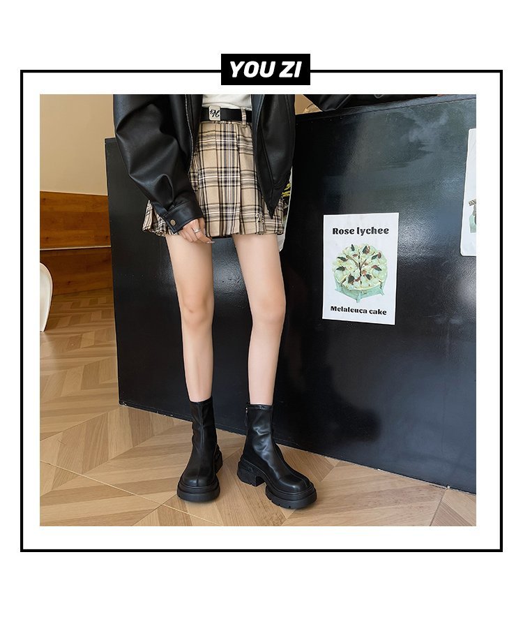 British Style Women’s Ankle Boots With Thick Heel And Back Zipper_voghion.com