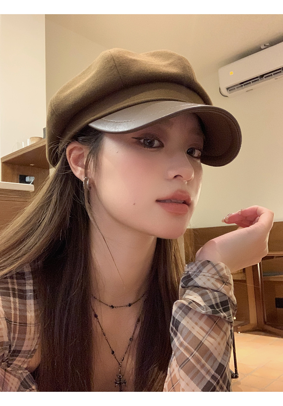 Versatile beret for women in autumn and winter, showing a small face, artistic street leisure, British style newspaper_voghion.com