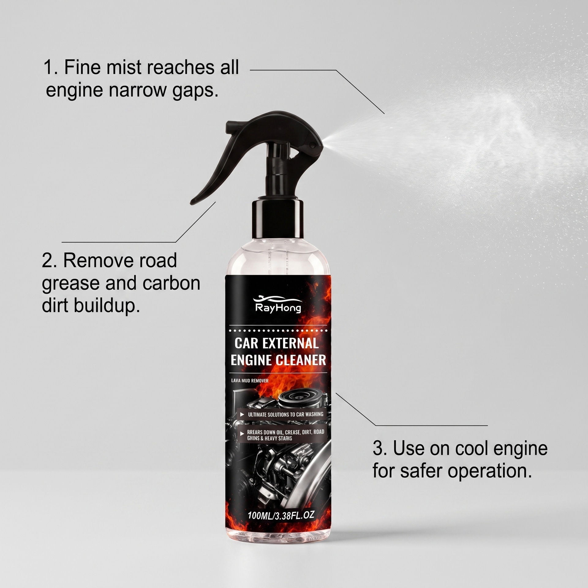 RAYHONG Engine Compartment Cleaner Waterless Oil Sludge Remover Gentle Decontamination Engine Compartment Renovation Maintenance Agent