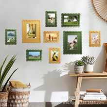 亚马逊同款热卖相框 定制波浪边木制真玻璃相框,适用于桌面和壁挂