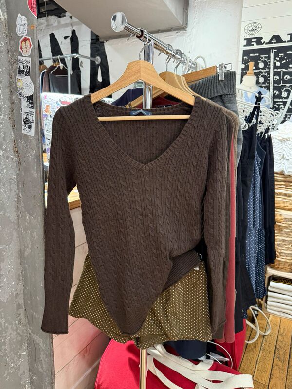 Bm Style New Dark Brown V-Neck Cable Knit Long-Sleeve Sweater for Women, Slim Fit Base Layer Top Bm Style New Dark Brown V-Neck Cable Knit Long-Sleeve Sweater for Women, Slim Fit Base Layer Top