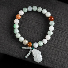 天然A貨翡翠通財貔貅三彩玉珠手串玉石手鍊時尚女款手飾玉器批發