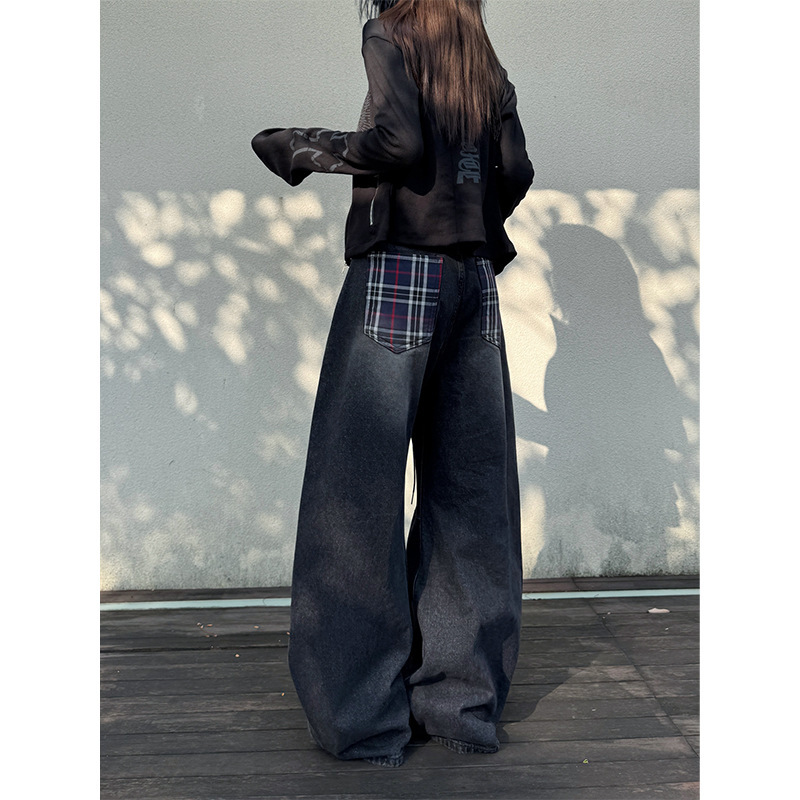 Autumn Petite Retro Blue Slim Drape Loose Straight Pants Niche Women's Patchwork Design High-Waisted Jeans Autumn Petite Retro Blue Slim Drape Loose Straight Pants Niche Women's Patchwork Design High-Waisted Jeans
