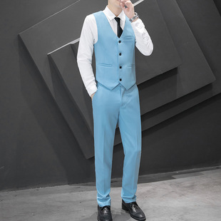 Fashion casual vest men's four-button vest + suit pants two-piece KTV hotel overalls men's vest suit