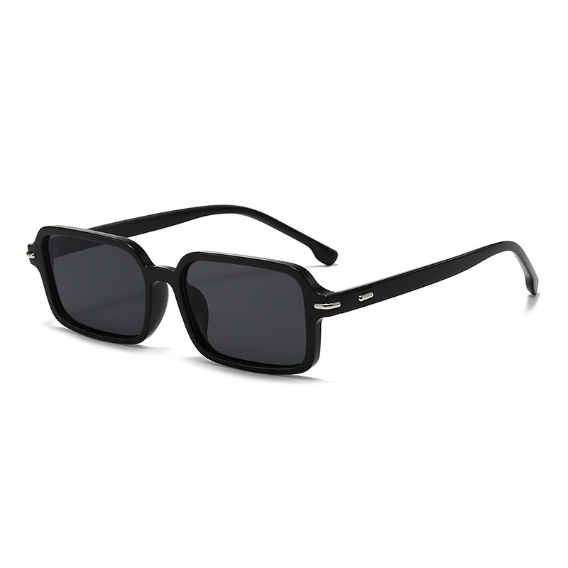 Slim Glossy Black Square Sunglasses For Men - Lightweight Acetate Frames With 100% UV Protection_voghion.com