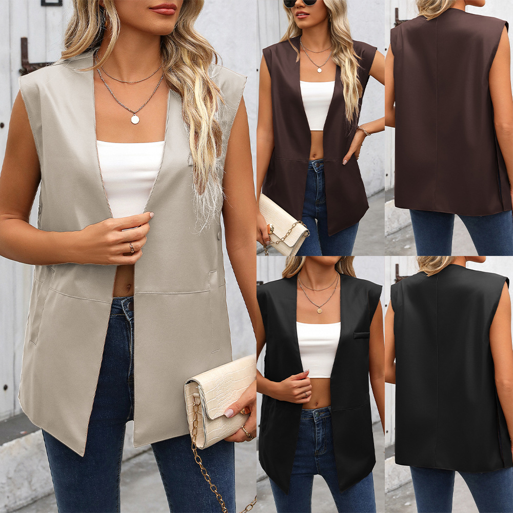 Europe and the United States cross-border Amazon new PU leather vest waistcoat women's eBay summer fashion sleeveless vest