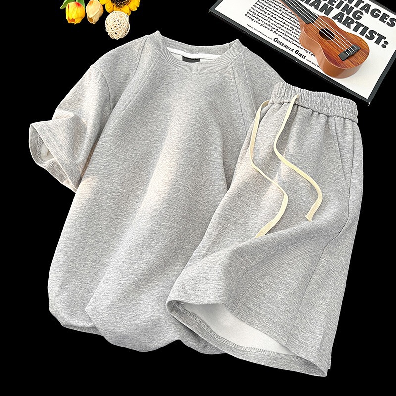 Deconstructed Boxy Short-Sleeved T-Shirt Boys Casual Sports Suit Summer Wear American Heavy Loose Right Shoulder T-Shirt