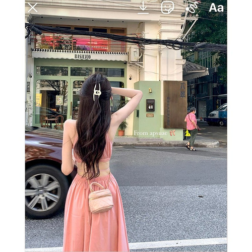 Beach Vacation Style Collared Off-the-Shoulder Dress for Women, Gentle and Elegant, Youthful and Unique Long Dress