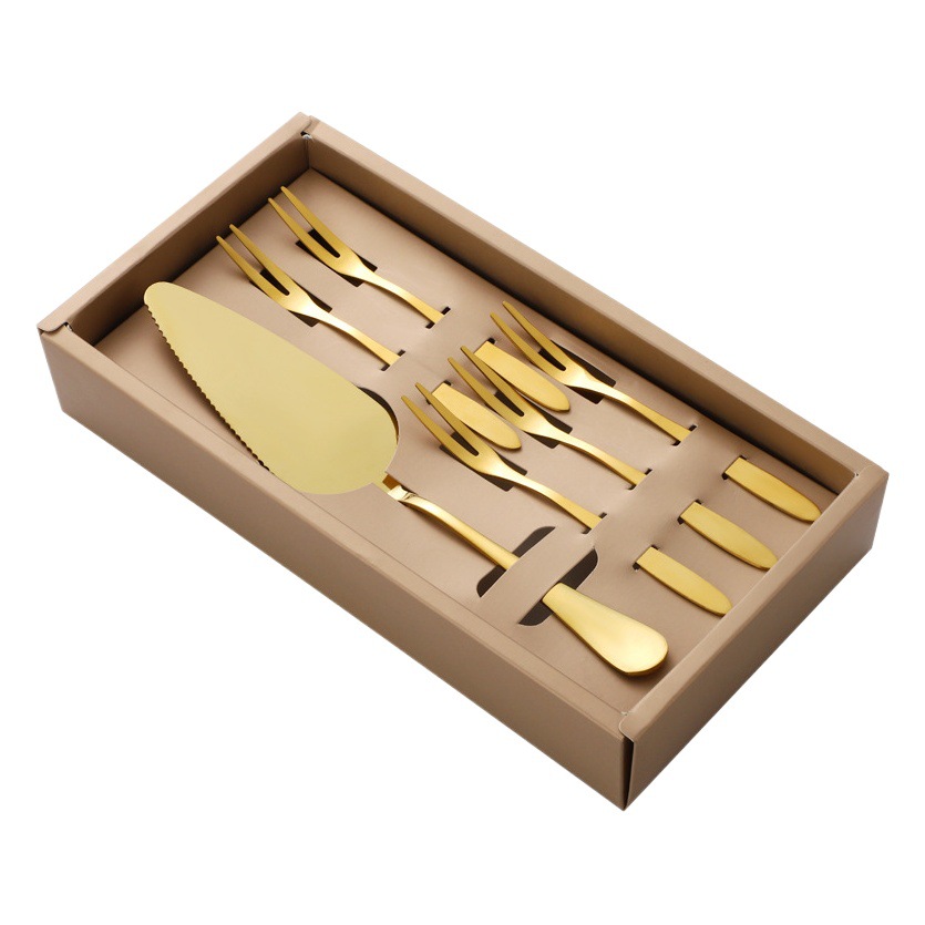 Transfronteriza pastel de acero inoxidable pala cuchillo de pan postre cuchara de cumpleaños decoración pastel cuchillo tenedor placa caja de regalo al por mayor traje