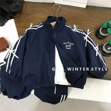 女童秋季套装新款儿童秋装韩系印花条纹时髦小女孩春秋两件套外贸