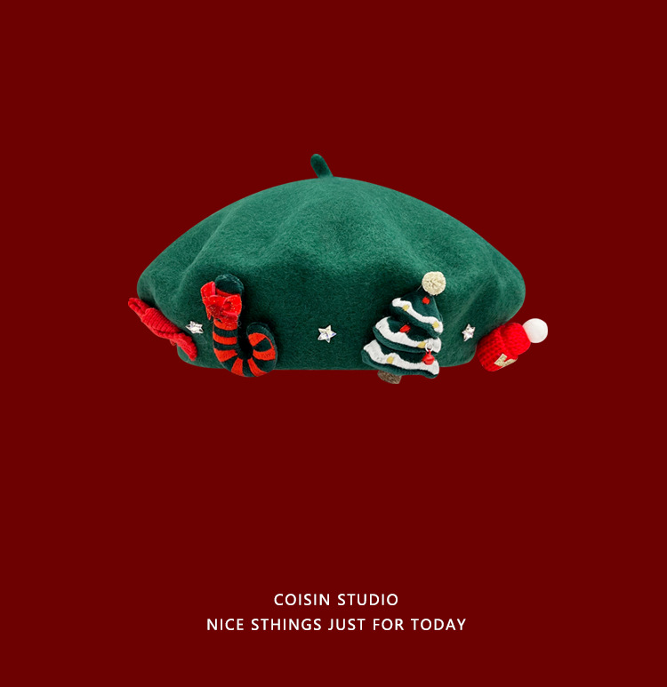 Navidad atmósfera boina Otoño e Invierno japonés dulce rojo boina versátil retro pintor sombrero