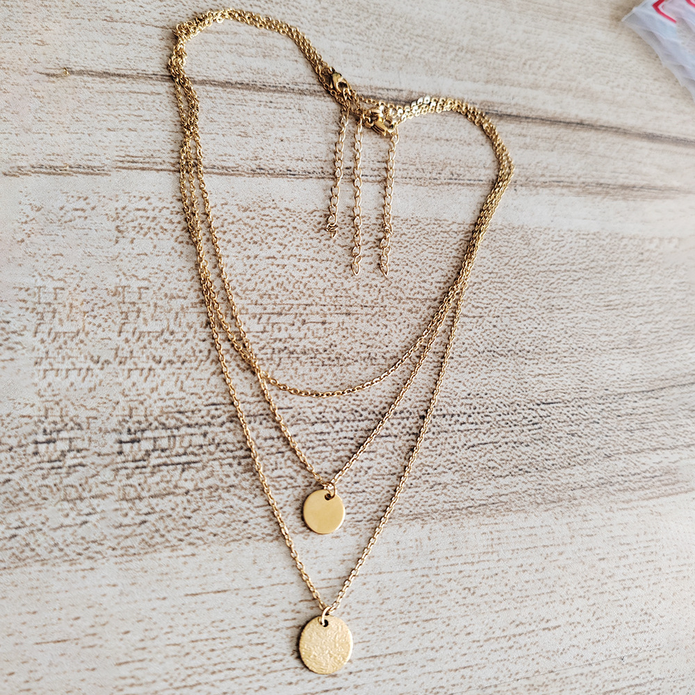 Collar de cadena de acero inoxidable de múltiples capas de acero inoxidable Chapado en acero inoxidable de 18K presión de aceite real doble colgante collar redondo collar femenino