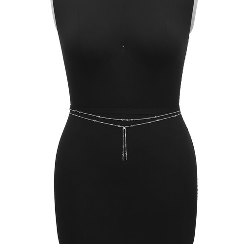 European and American cross-border jewelry, fashionable and sexy tassel thin chain body chain, simple and versatile imitation crystal zircon waist chain