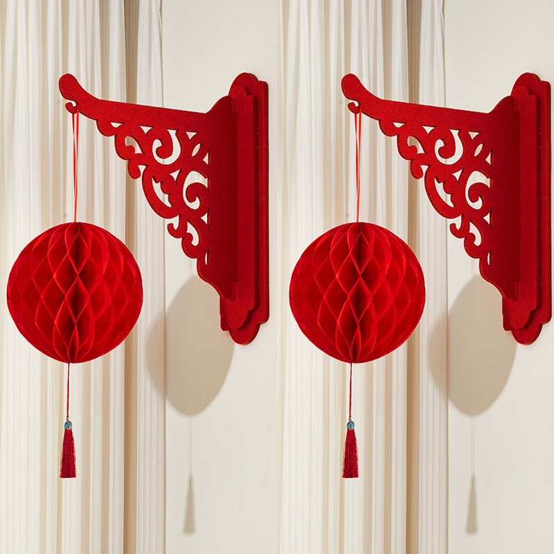 Wall hanging + phoenix crown tassel honeycomb balls (1 pair 2 pieces) [thickened red]
