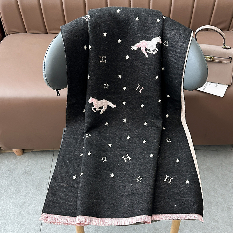 Bufandas coreanas de cachemira de dama 2025 pájaros con un bufón de aire acondicionado que se vuelve más grueso y cálido