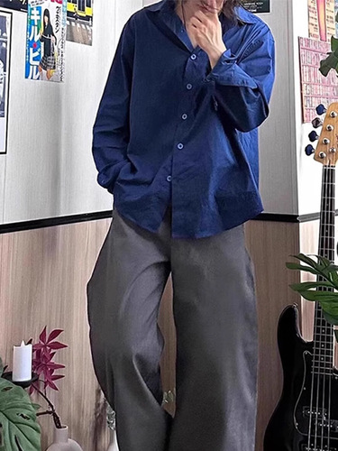 American Blue Couple's Shirts Men Retro Cleanfit Advanced Couple's Dress Shirts Long Sleeve Casual Outerwear