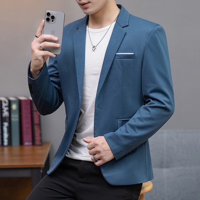 Cross-Border New Style Slim-Fit Men's Suit for Young People, Casual Suit for Men, Korean Style Suit Jacket, Single-Breasted British Style Solid Color