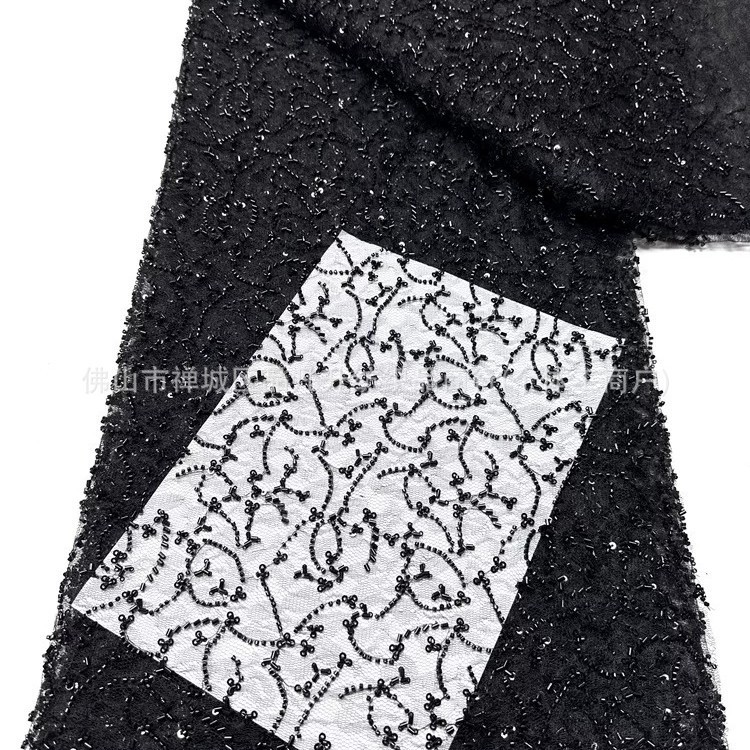 Fabricantes nuevos bordados cuentas de tela de encaje de alta calidad vestido de boda vestido de cena tela de moda