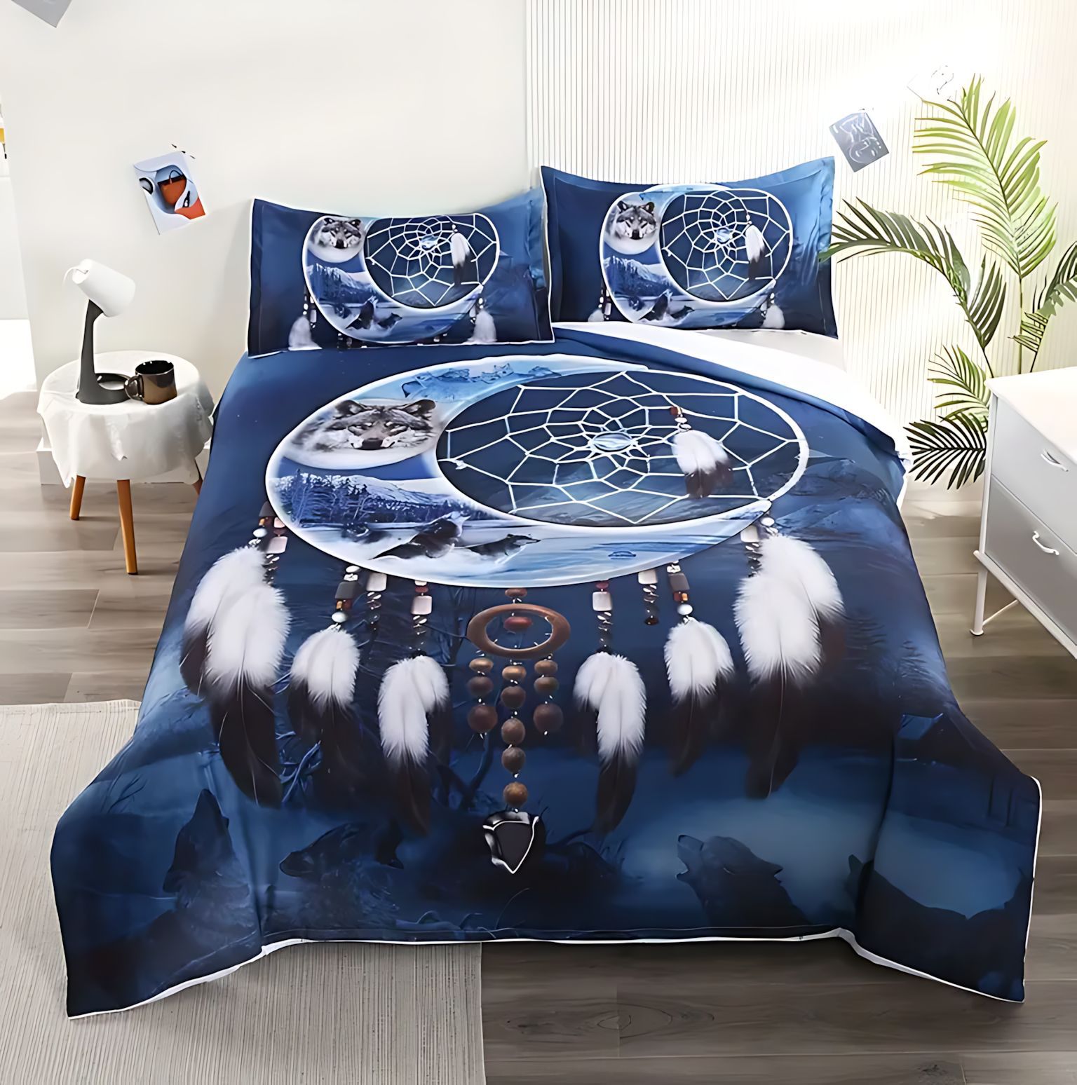 TEMU / JIT Moda clásica plumas de mármol HD impresión digital colcha de colcha de cama set